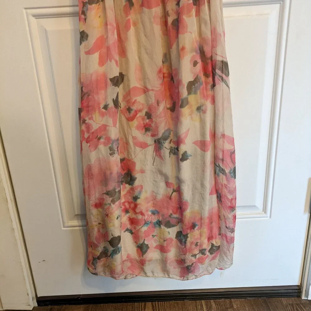 Prontomoda Giusy Watercolor Floral Floor Length Silk Maxi Dress Size Medium - Picture 2 of 11